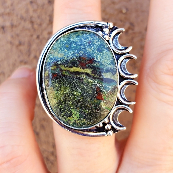 New Dragon Blood Jasper Moon Goddess 925 Silver Ring. - Picture 2 of 16
